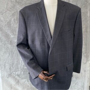 Jos. A. Bank Signature Mens 50R Gray Blue windowpane Silk Wool Blazer